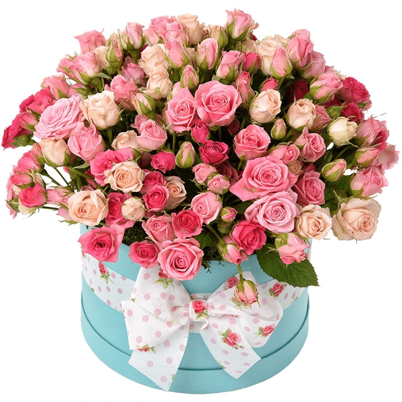Цветы в коробке с кустовыми розами